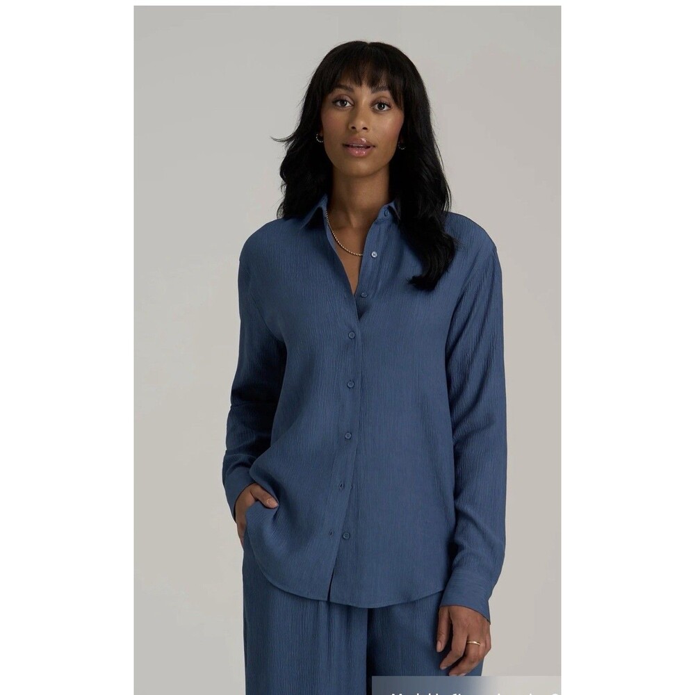 Blue Button-Front Women's Blouse